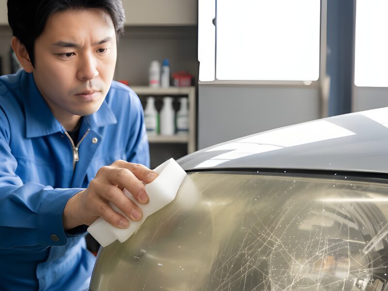 激落ちくんでヘッドライトを研磨している画像