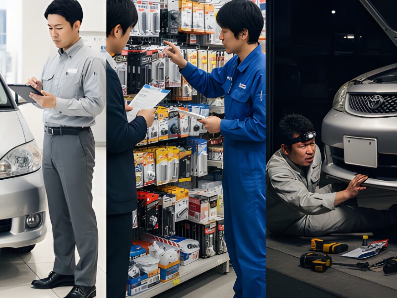 ディーラー整備工場とカー用品店とDIYでヘッドライト交換をしている画像