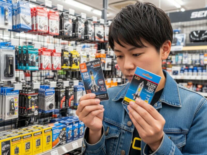 LEDライトを選んでいる男性画像