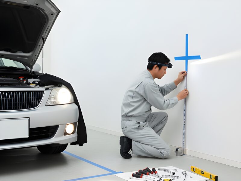 DIYで光軸調整をしている男性画像