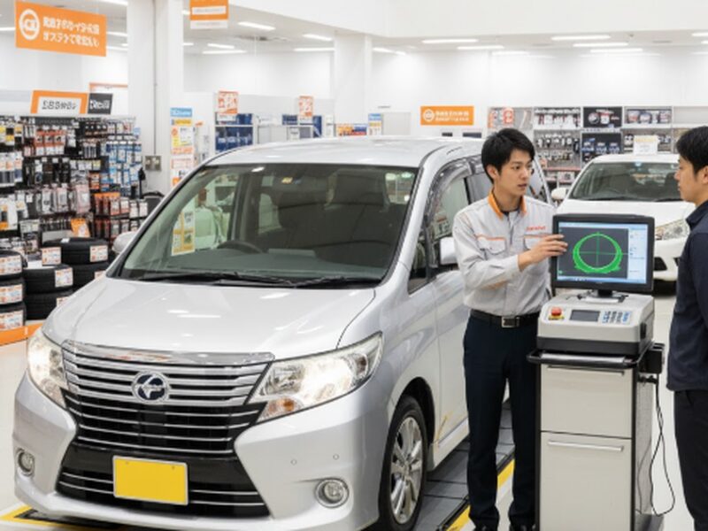カー用品店で光軸調整をしている画像
